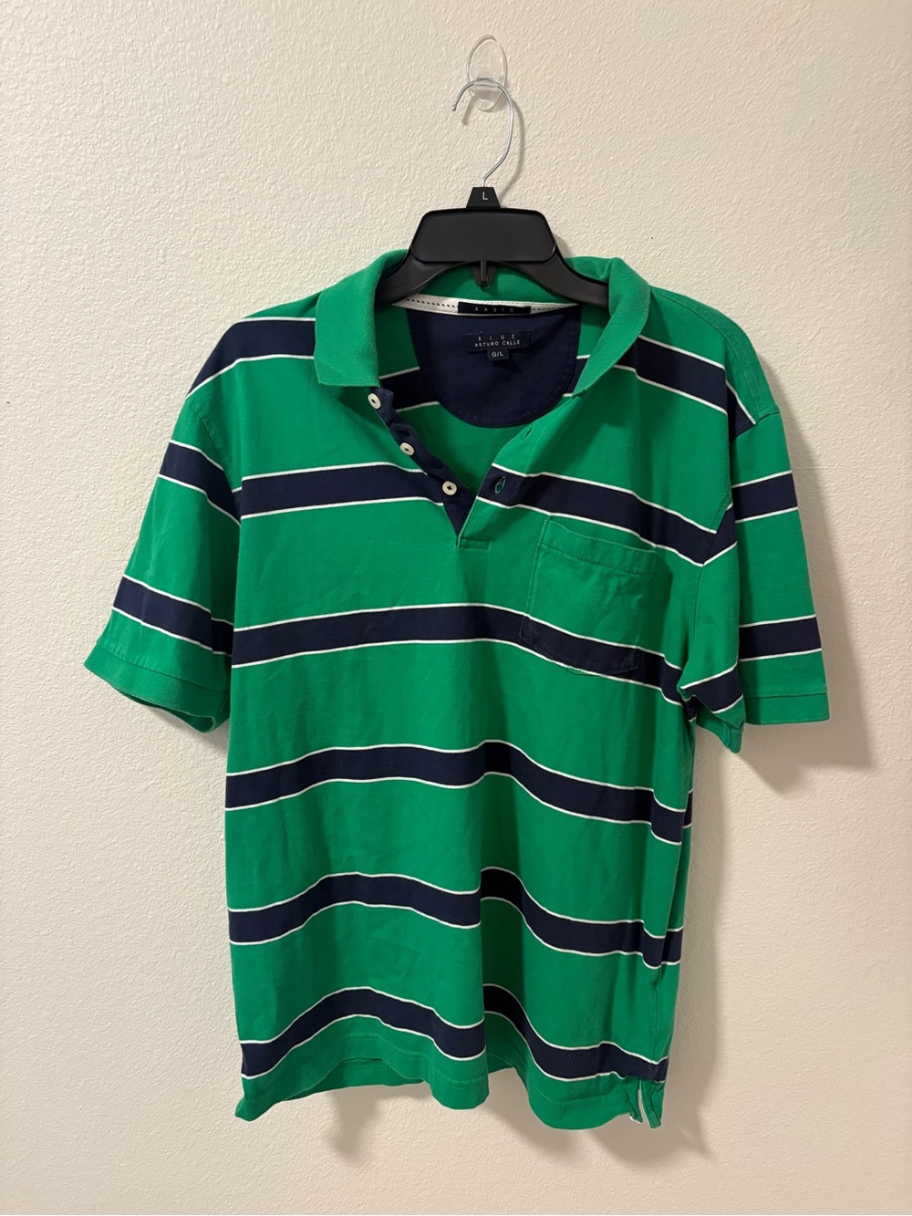 GAP Men’s Green & Navy Wide-Stripe Polo